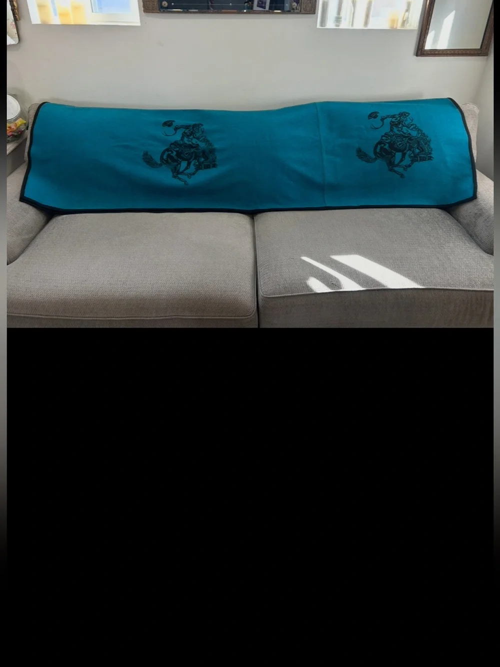 Vintage turquoise woven wool cowboy western blanket.Blue/black 90in x 60in